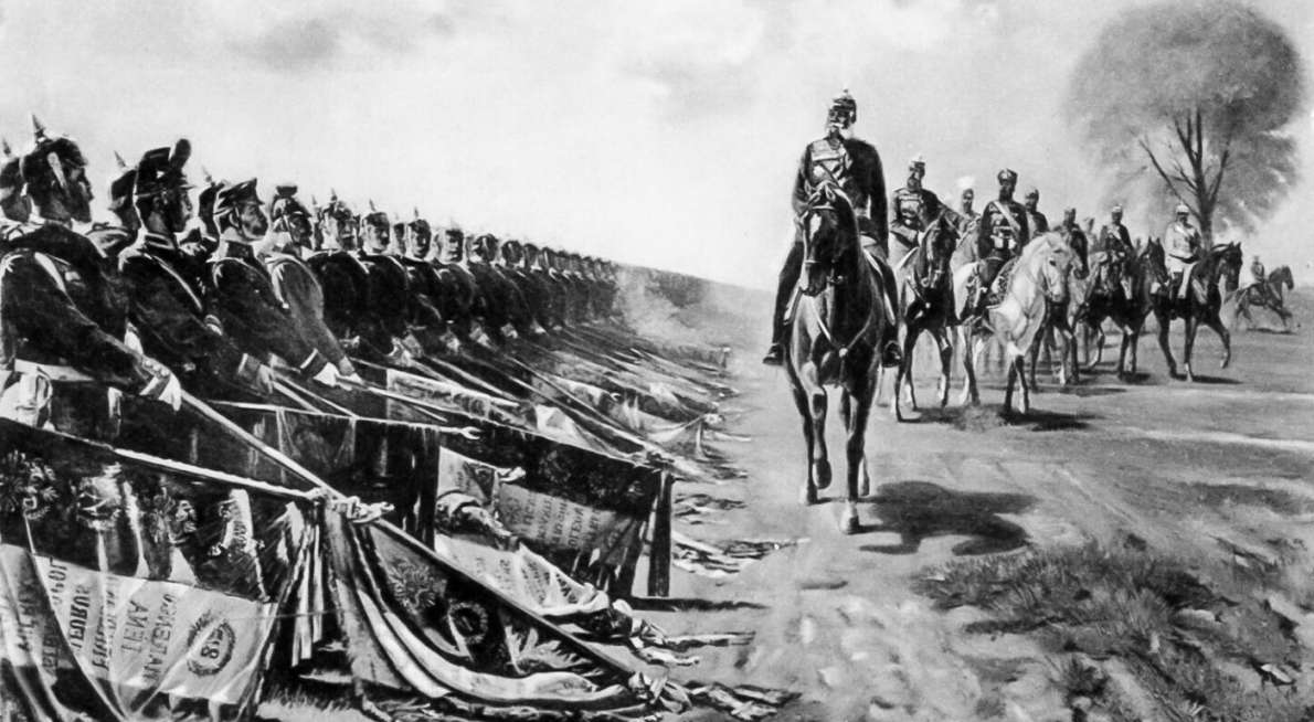 "Erbeutete Fahnen auf dem Tempelhofer Feld" - Deutsch-französischer Krieg 1870-71 - Quelle: Historische Postkarte