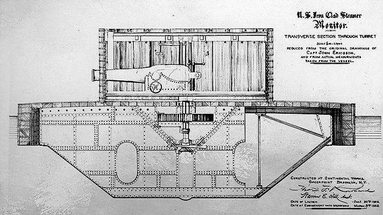 Quelle: Capt. John Ericsson, Traverse hull section through Turret of USS Monitor, Format, Farbigkeit, Hintergrund, CC0 1.0