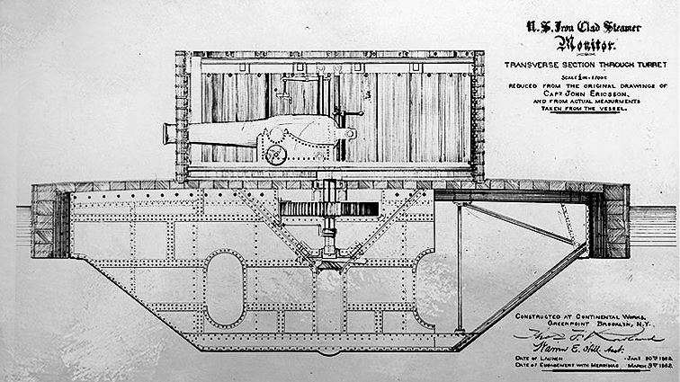 Quelle: Capt. John Ericsson, Traverse hull section through Turret of USS Monitor, Format, Farbigkeit, Hintergrund, CC0 1.0