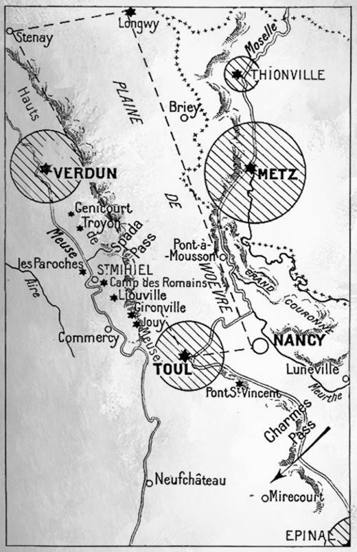 Verlauf der Barrière de Fer zwischen Verdun und Belfort