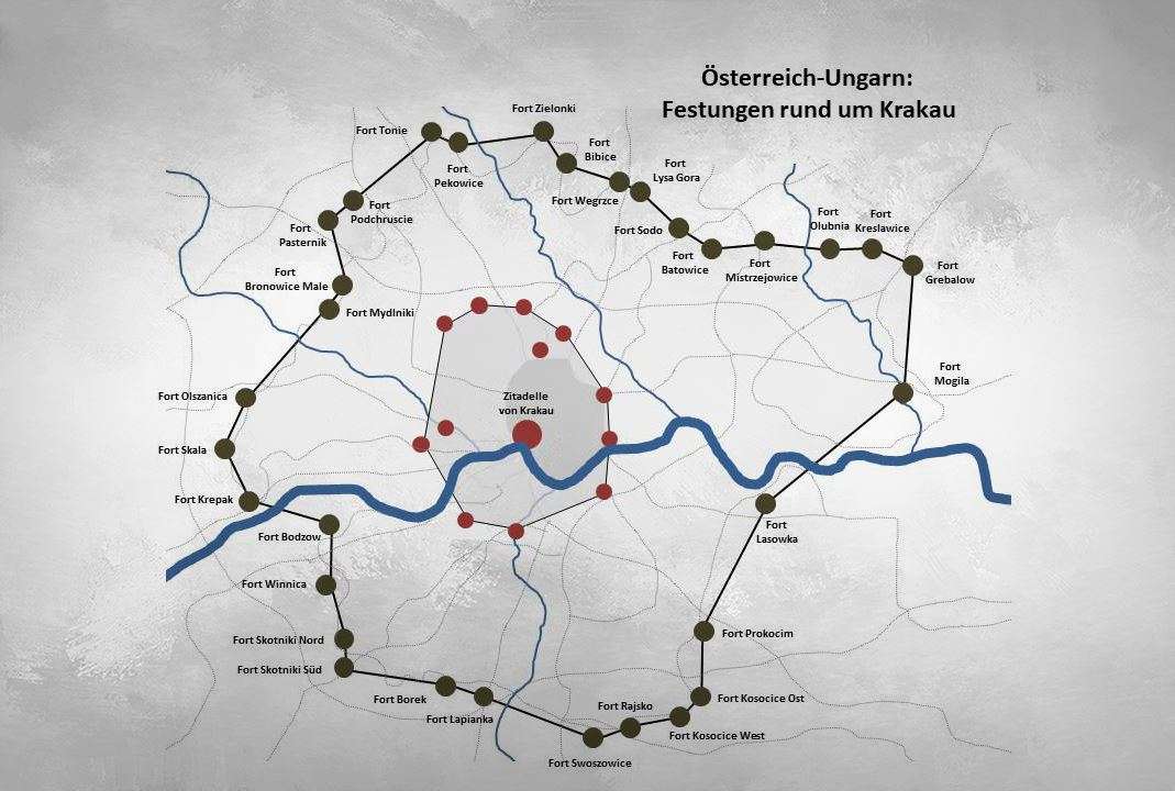 Österreich-Ungarn: Gürtelfestung Krakau gegen Ende des 19. Jahrhunderts