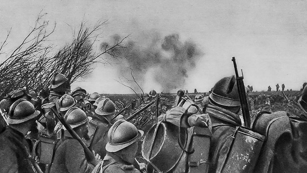 Verdun - 1916 - französische Soldaten warten auf den Sturmangriff - Westfront - Erster Weltkrieg | Quelle: Histoire des Combats qui se sont livrés de 1914 à 1918, Frankreich, 1918 