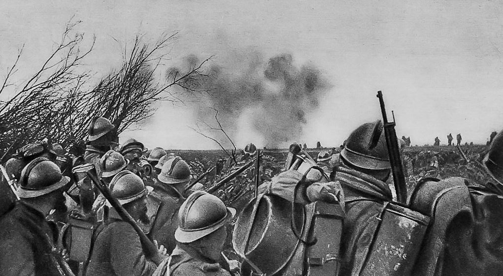 Verdun - 1916 - französische Soldaten warten auf den Sturmangriff - Westfront - Erster Weltkrieg | Quelle: Histoire des Combats qui se sont livrés de 1914 à 1918, Frankreich, 1918 